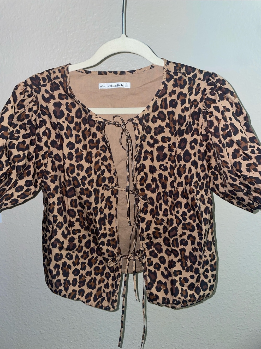 Abercrombie & Fitch Leopard Print Tie-Front Top - Tan & Black